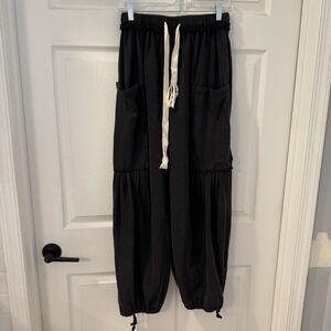 Sweatpants Women's Sz S High Rise Jogger Dark Gray Cargo Pockets Oversized Comfy